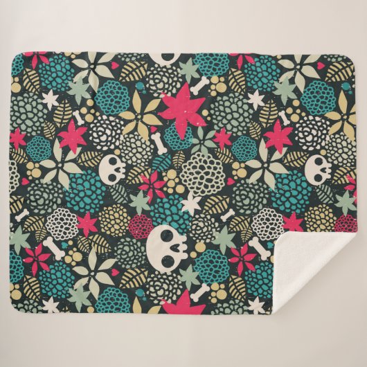 Couverture Sherpa Crâne en fleurs (Devant (Horizontal))