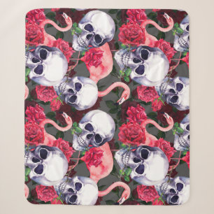 Couverture Sherpa Crâne floral, motif flamand sans soudure.
