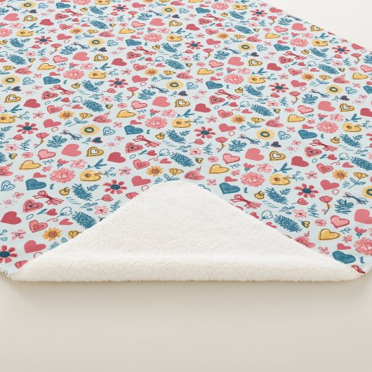 Couverture Sherpa Crayon Pastel Coeur & Fleurs (3/4)
