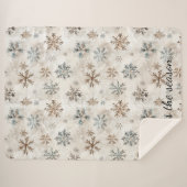 Couverture Sherpa Cream Blue Brown Snowflakes Christmas (Devant (Horizontal))