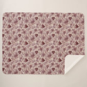 Couverture Sherpa Cream Burgundy Red Hearts Flowers (Devant (Horizontal))