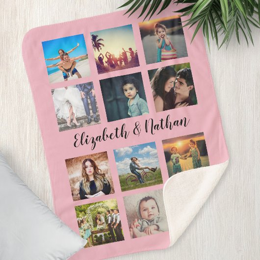 Couverture Sherpa Create Your Custom 12 Photo Collage Family Pink