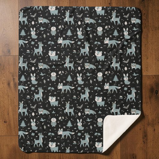 Couverture Sherpa Créatures mignonnes des bois à minuit