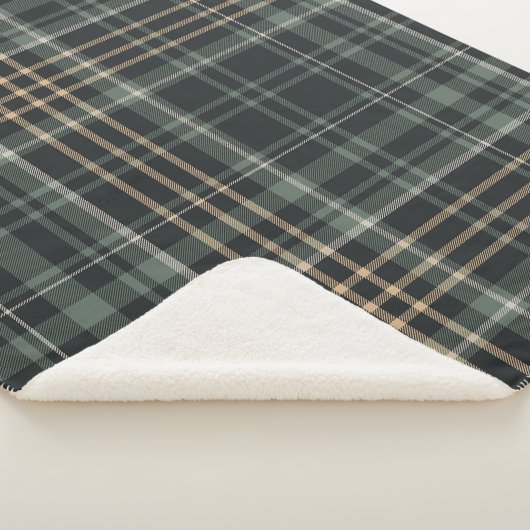 Couverture Sherpa Crème carreaux vert foncé (3/4)