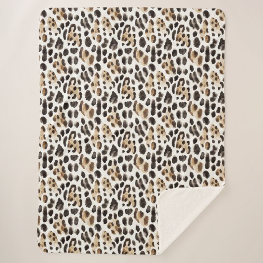 Couverture Sherpa Crème Noir Brun Léopard Animal (Devant)