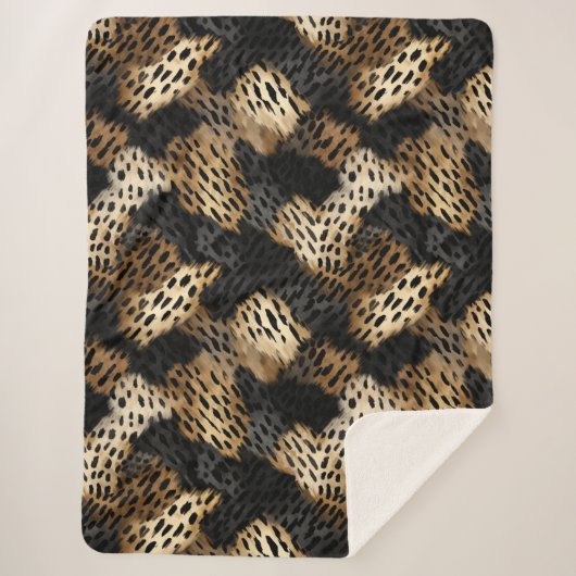 Couverture Sherpa Crème noire léopard animal abstrait (Devant)