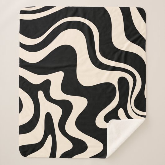Couverture Sherpa Crème noire Motif Abstraite Retro Liquid Swirl (Devant)