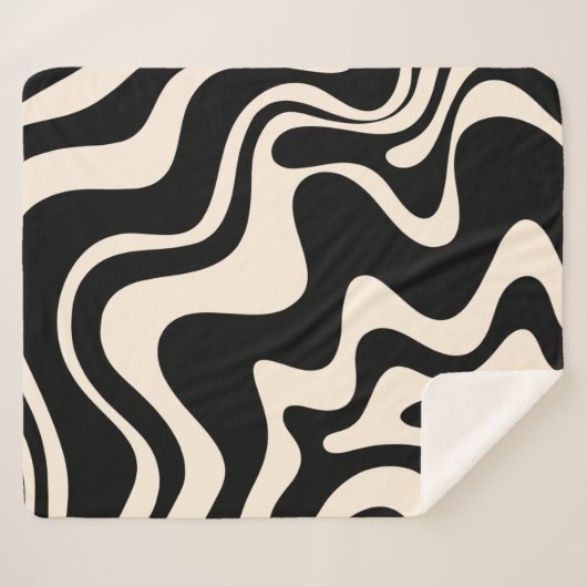 Couverture Sherpa Crème noire Motif Abstraite Retro Liquid Swirl (Devant (Horizontal))