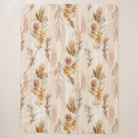 Couverture Sherpa Crème Rustique Floral Boho (Devant)