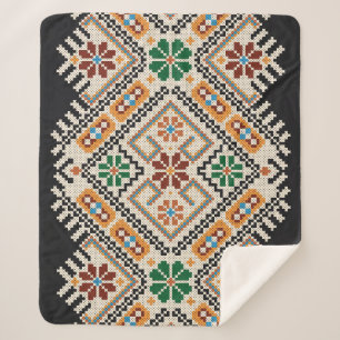 Couverture Sherpa Crochet ukrainien : Motif artisanal ethnique.