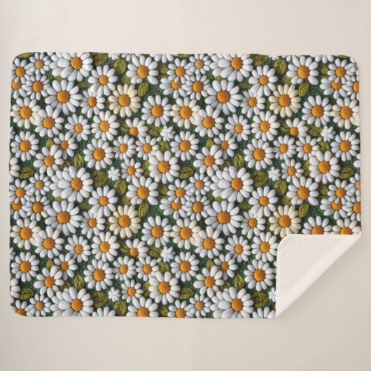 Couverture Sherpa Crochet White Daisies Spring Wildflowers (Devant (Horizontal))