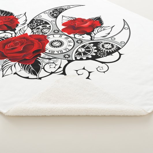 Couverture Sherpa Croissant mécanique avec roses rouges (3/4)