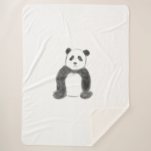 Couverture Sherpa Croquis de panda en noir et blanc (Devant)