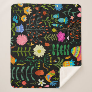 Couverture Sherpa Croquis floral, motif artistique sans couture.
