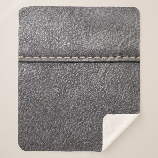 Couverture Sherpa Cuir noir cousu avec couture blanche (Devant)