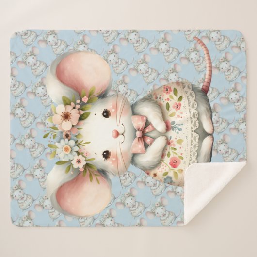 Couverture Sherpa Cuisine Florale Souris Couronne Fleur (Devant (Horizontal))