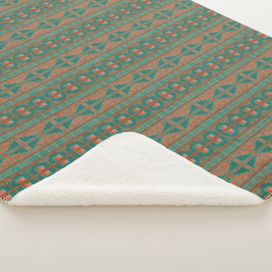 Couverture Sherpa Cuivre du sud-ouest Turquoise Motif géométrique Gr (3/4)