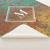 Couverture Sherpa Cuivre Turquoise Texture métallique Monogramme ini (3/4)