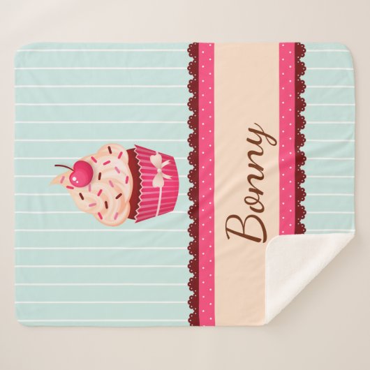 Couverture Sherpa Cupcake Rose À Monnaie Cute Avec Saupoudrés Nom Pe (Devant (Horizontal))