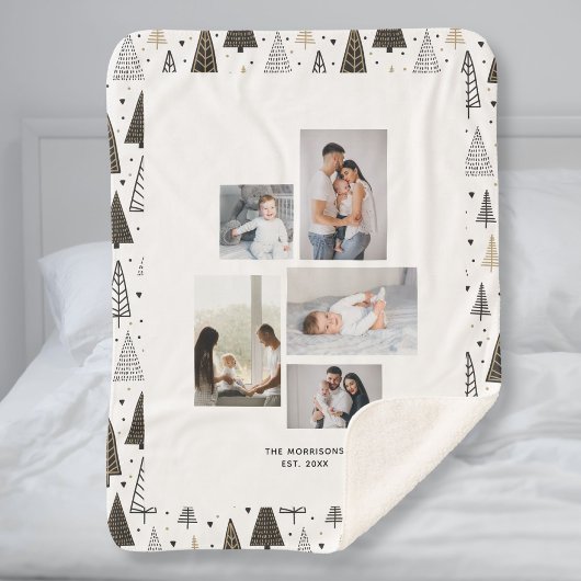 Couverture Sherpa Custom 5 Photos Nom du collage Pins d'hiver