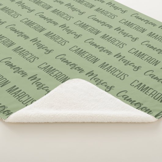 Couverture Sherpa Custom Baby Boy Blanket nom répété sauge Vert (3/4)