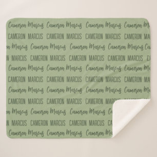 Couverture Sherpa Custom Baby Boy Blanket nom répété sauge Vert