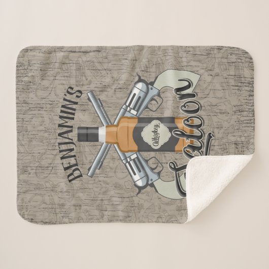 Couverture Sherpa Custom Cowboy Revolver Gun Whiskey Saloon (Devant (Horizontal))
