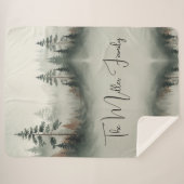 Couverture Sherpa Custom Family Name - Misty Watercolor Forest  (Devant (Horizontal))