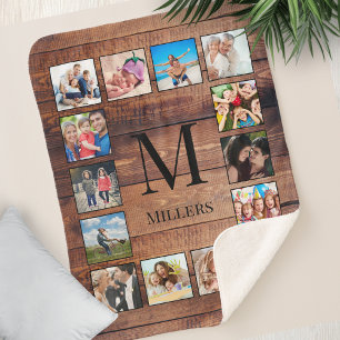 Couverture Sherpa Custom Family Photo Collage Reclaimed Wood