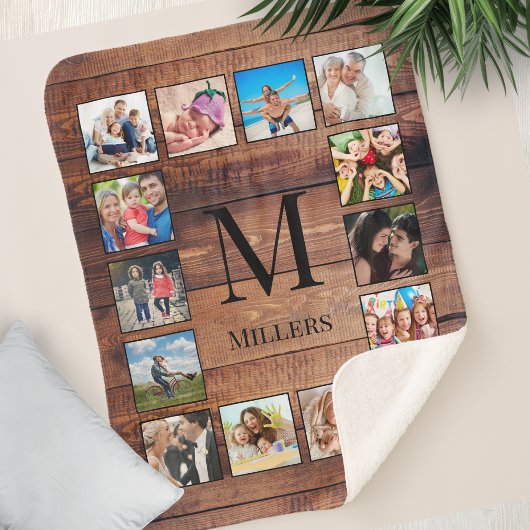 Couverture Sherpa Custom Family Photo Collage Reclaimed Wood