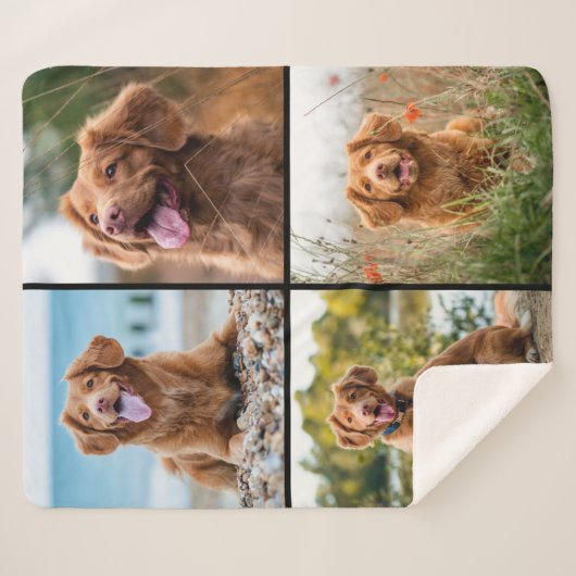 Couverture Sherpa Custom Modern 4 Photo Collage Chien (Devant (Horizontal))