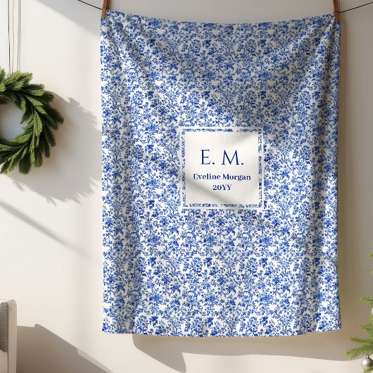 Couverture Sherpa Custom Name French Toile Blue Blanket for Her