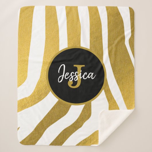 Couverture Sherpa Customisé Faux Gold Zebra Print Stripes Motif (Devant)