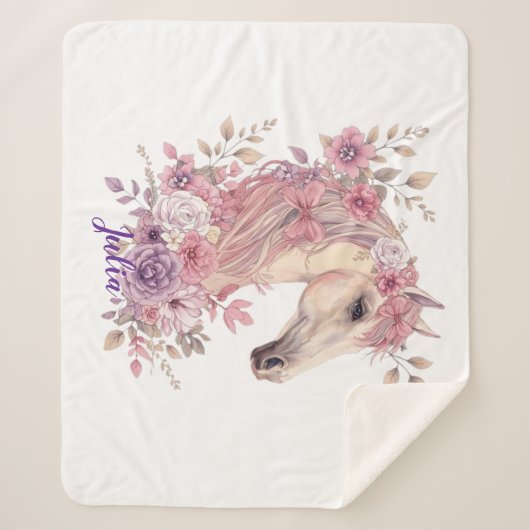 Couverture Sherpa Customizable Pretty Ponies and Petals (Devant)