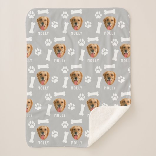Couverture Sherpa Customized Dog Pet Photo & Name Gray (Devant)