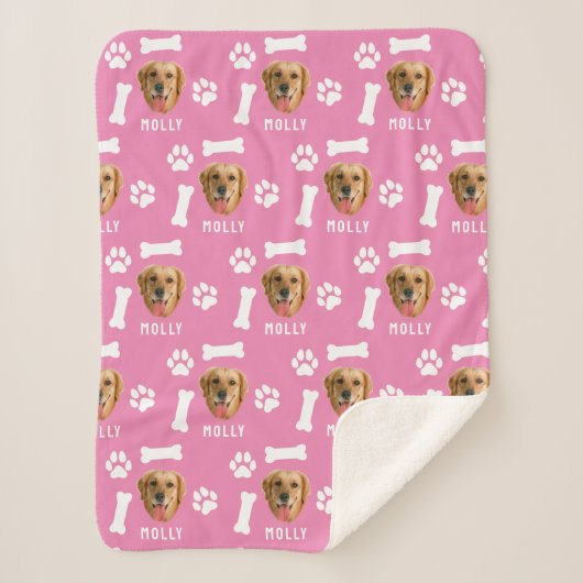 Couverture Sherpa Customized Dog Pet Photo & Name Pink (Devant)