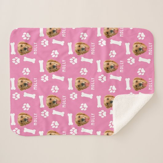 Couverture Sherpa Customized Dog Pet Photo & Name Pink (Devant (Horizontal))