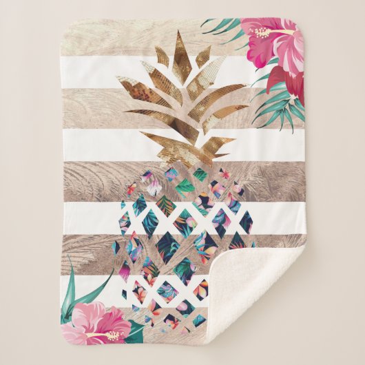 Couverture Sherpa Cute ananas or rayé (Devant)