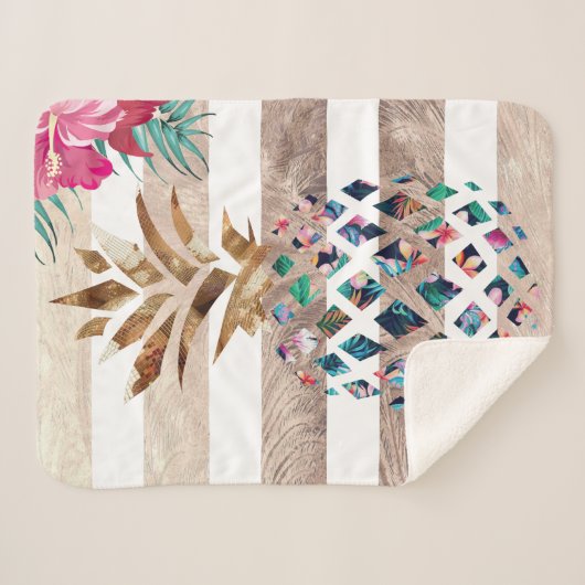 Couverture Sherpa Cute ananas or rayé (Devant (Horizontal))