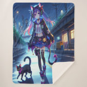 Couverture Sherpa Cute Anime Gamer Girl & Cat | Grand (Devant)