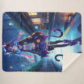Couverture Sherpa Cute Anime Gamer Girl & Cat | Grand (Devant (Horizontal))
