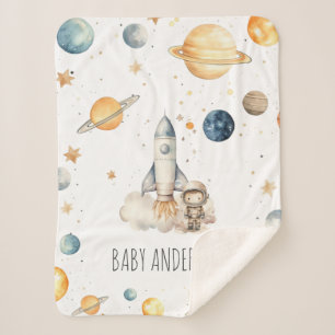 Couverture Sherpa Cute Astronaut Space Monogram Garçons