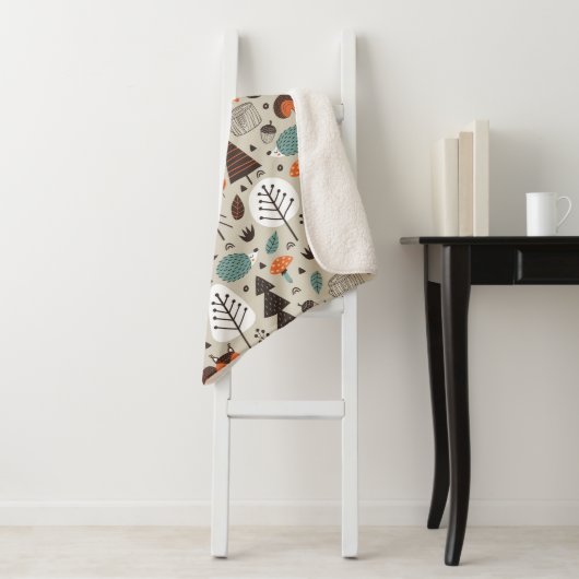 Couverture Sherpa Cute Automne Bois Animaux Motif (En situation)