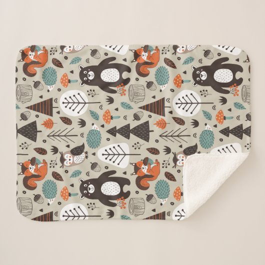 Couverture Sherpa Cute Automne Bois Animaux Motif (Devant (Horizontal))