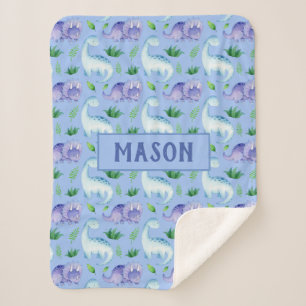 Couverture Sherpa Cute Baby Boy Aquarelle Dinosaur Personnalisé