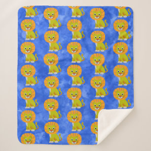 Couverture Sherpa Cute Baby Lion Vintage Imprimer Motif bleu