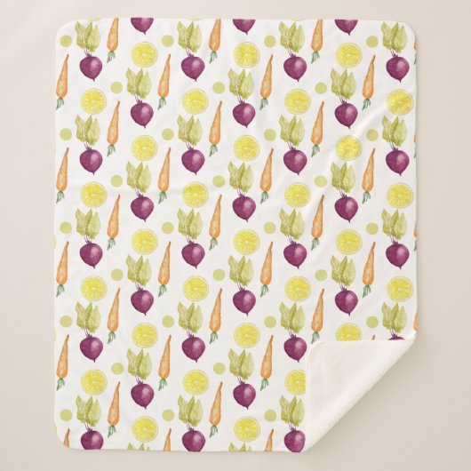 Couverture Sherpa Cute betteraves Citron et carottes Aquarelle Motif (Devant)