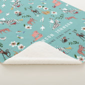 Couverture Sherpa Cute bleu animaux paresseux, zèbre & oiseaux pépin (3/4)