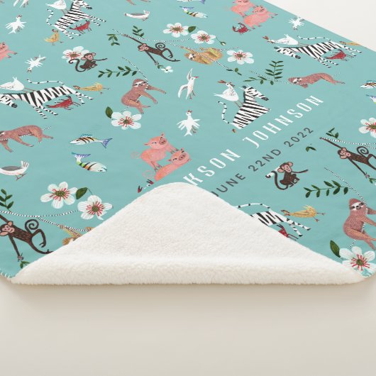 Couverture Sherpa Cute bleu animaux paresseux, zèbre & oiseaux pépin (3/4)