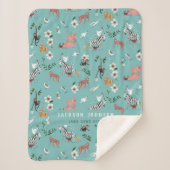 Couverture Sherpa Cute bleu animaux paresseux, zèbre & oiseaux pépin (Devant)